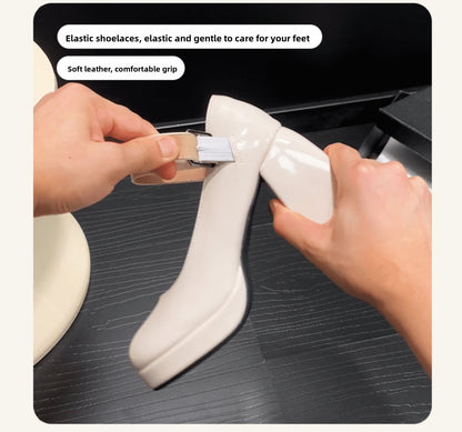 Women's French Style Mary Jane Wedding Shoes - Waterproof Platform Chunky Heel Elegant Bridesmaid Shoes