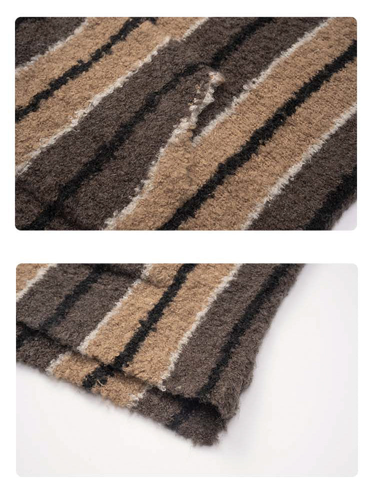 Medria Unisex Retro Striped Hoodie - Wool Blend Tibetan Style Lazy Knit Jacket