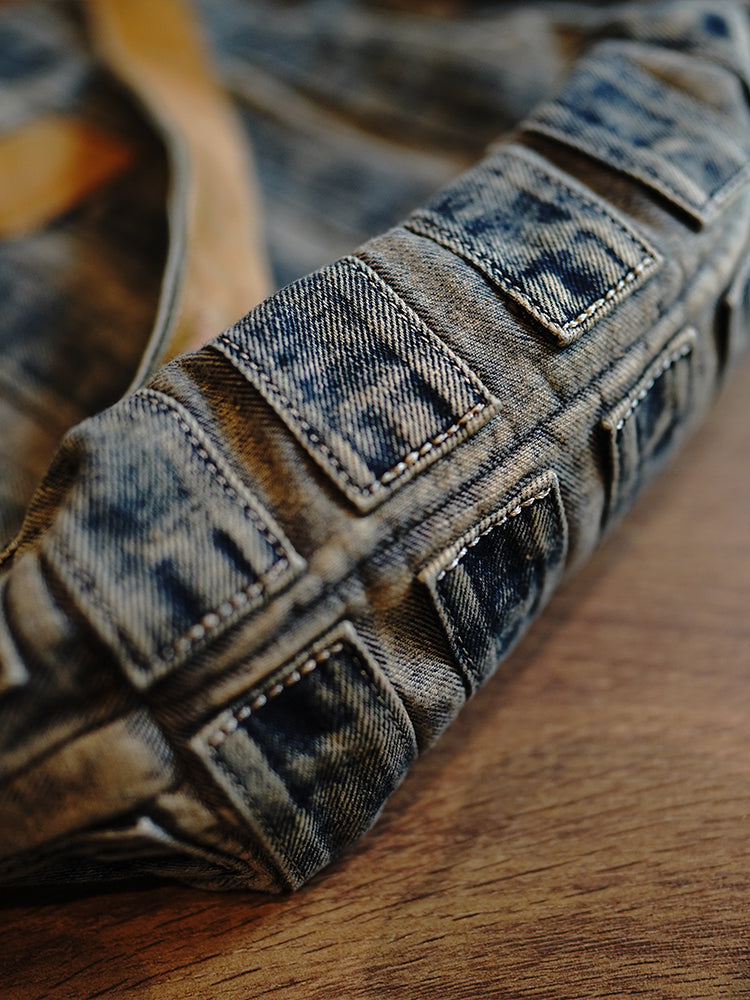 Vintage Washed Distressed Denim Patchwork Lightweight Large Capacity Tote Bag Versatile Casual Shoulder Crossbody Bag