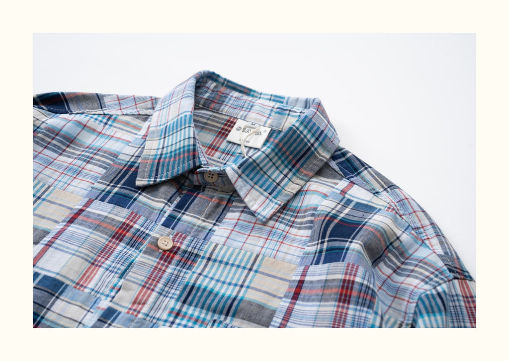 Baijia-Cloth Colorful Plaid Patchwork Shirt – Japanese Retro Loose Long Sleeve (Unisex)