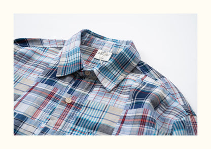 Baijia-Cloth Colorful Plaid Patchwork Shirt – Japanese Retro Loose Long Sleeve (Unisex)