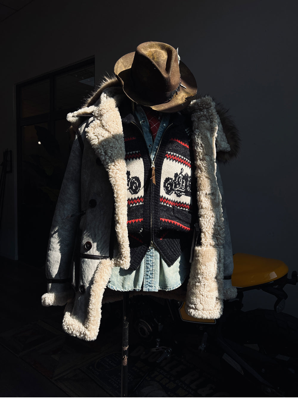 RRL Motorcycle Club Jacquard Cardigan – Heavy Retro Green Knit (Unisex)