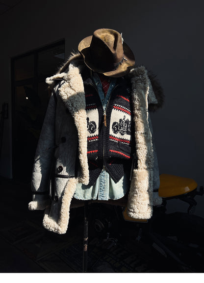 RRL Motorcycle Club Jacquard Cardigan – Heavy Retro Green Knit (Unisex)