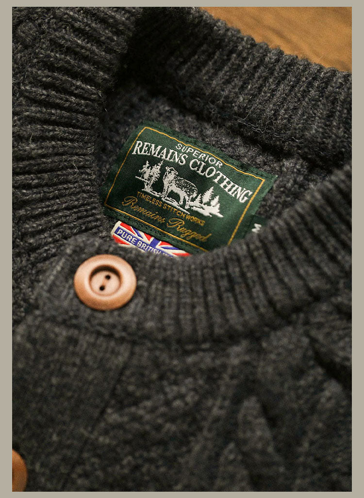 Traditional Aran Fisherman Sweater – Jacquard Knit Crewneck Cardigan (Unisex)