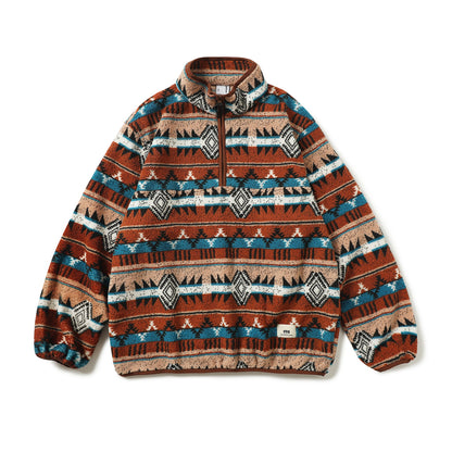 Fair Isle Lamb-Wool Stand-Collar Half-Zip Sweater – Loose Fit Unisex