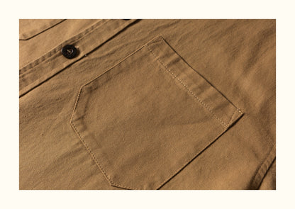 Colour-Block Turn-Down Collar Long Sleeve Shirt – Washed Heavy Cotton (Unisex)