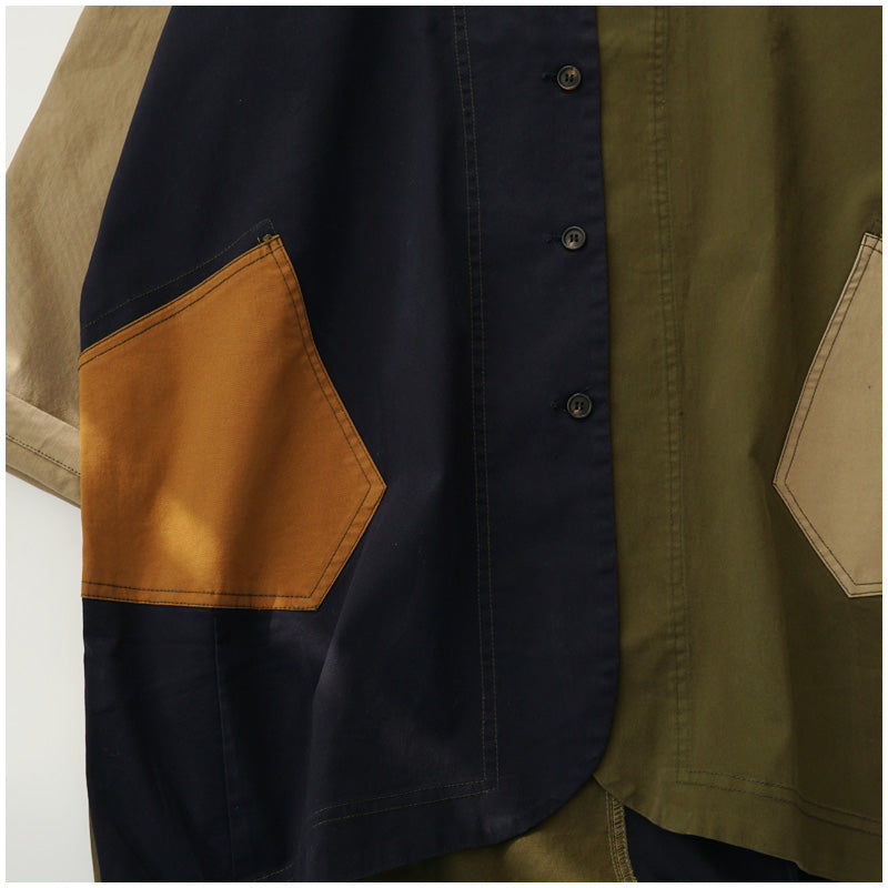 Color-Block Mid-Length Trench Coat – Japanese Retro V-Neck Single-Breasted Jacket