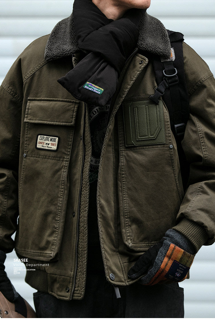 American Retro MA-1 Flight Jacket - Lambswool Collar 90% Down Bomber Coat