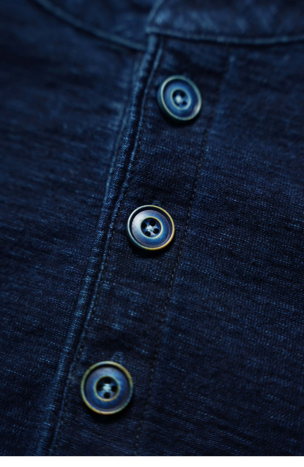 Original retro heavy-weight high-density bamboo-pattern boro ragged Kendo thorn blue-dyed Henry collar short-sleeved T-shirt