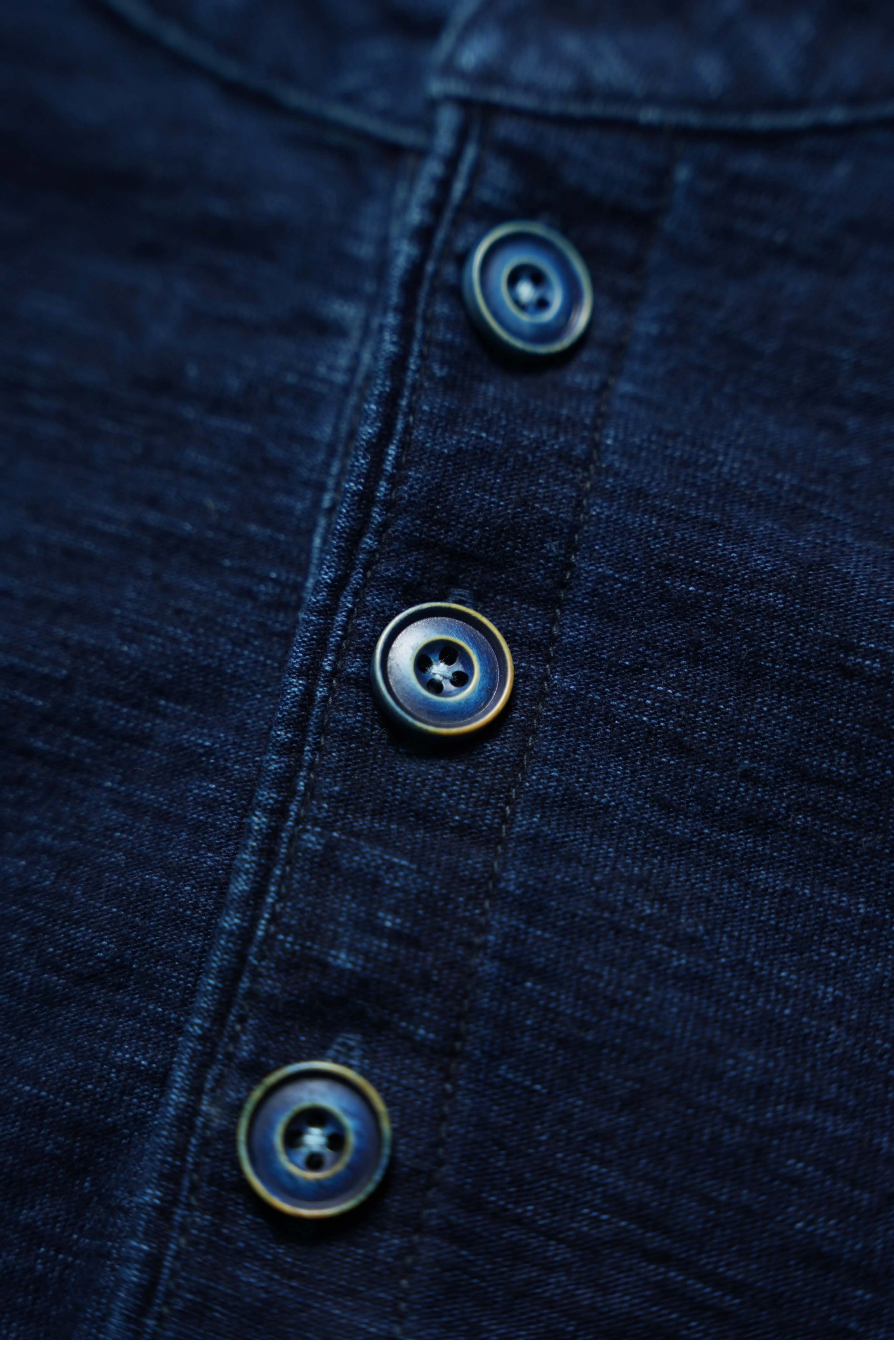 Original retro heavy-weight high-density bamboo-pattern boro ragged Kendo thorn blue-dyed Henry collar short-sleeved T-shirt