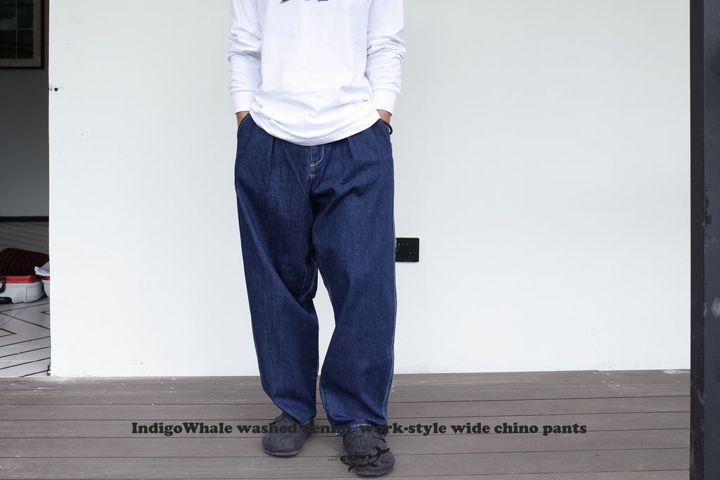 IndigoWhale High-Rise Button-Washed Denim Chino Jeans – Loose Straight Chino Style