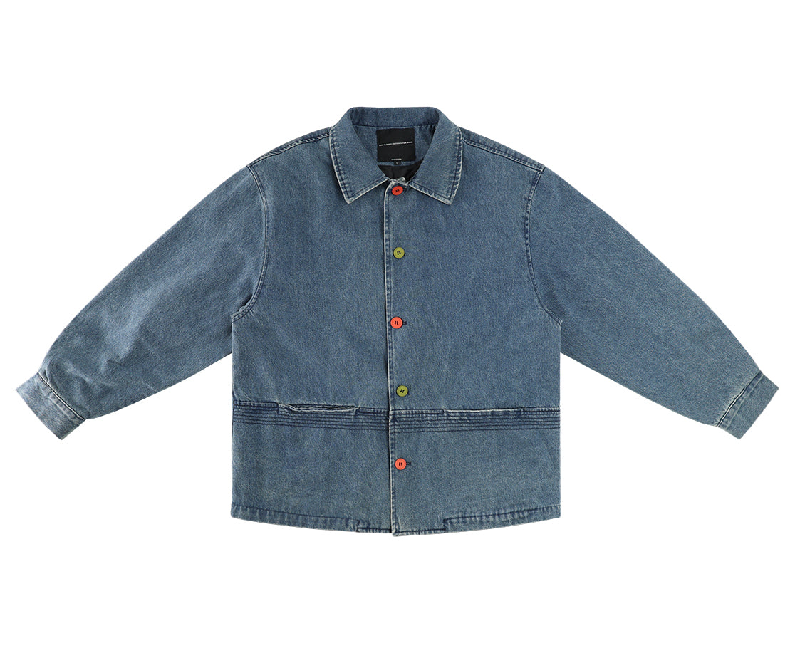 NOLO Edge Retro “Color-Button” Loose Denim Jacket – Washed Casual Workwear