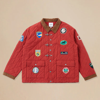 Multi-Emblem Embroidery Vintage Quilted Lightweight Cotton Jacket