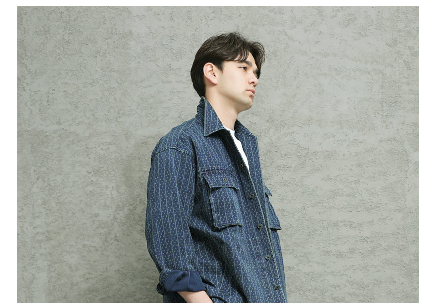 Blue Dyed Jacquard Loose Fit Scimitar Cropped Pants Japanese Retro Style with Large Pockets Casual Mid-Length Shorts