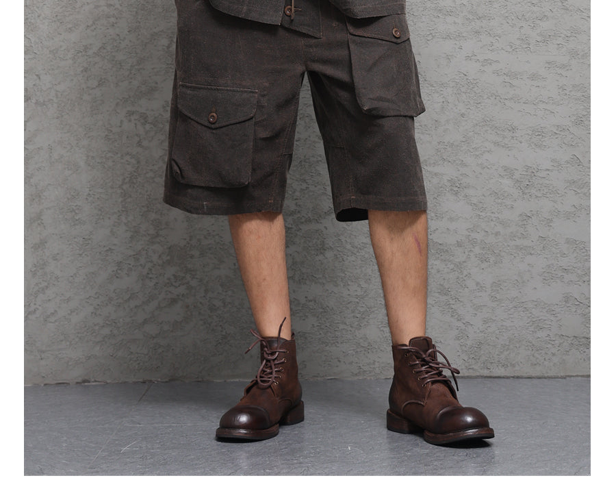 Wild Silk Cuban Collar Half Sleeve Shirt Men's Dye Yam Dyed Tussah Silk Aloha Retro Short Sleeve Shirt Summer