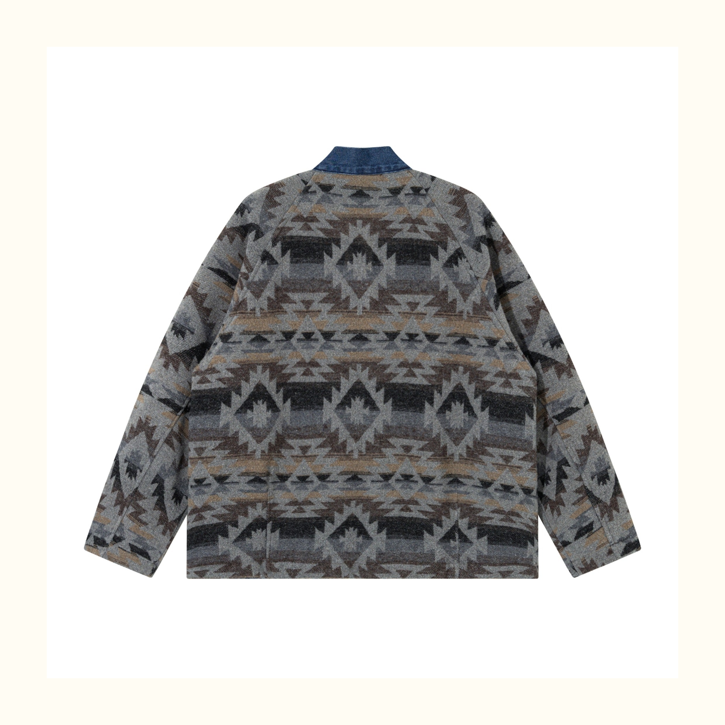 Reversible Ethnic Jacquard “Dao Robe” Denim Cardigan – Oversized Lace-Up Coat for Autumn