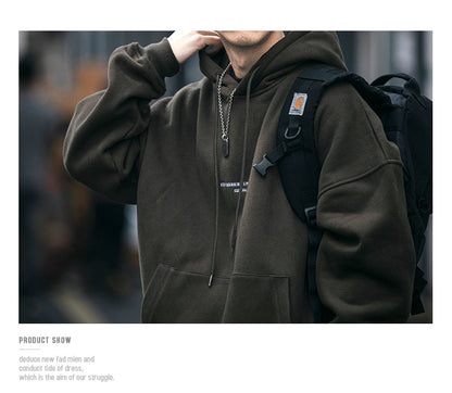 Unisex Vintage Fleece Hoodie - Hong Kong Style Thickened Loose Couple Sweatshirt