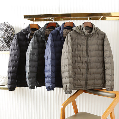 Men's Plus Size Hooded Down Jacket - Export Overstock Fully Glued Filled Lightweight Warm Autumn Winter Coat