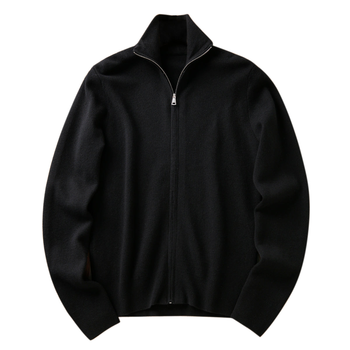 Italian Superfine Golden Wool Stand-Collar Knit – Heavyweight Cardigan Jacket for Autumn/Winter