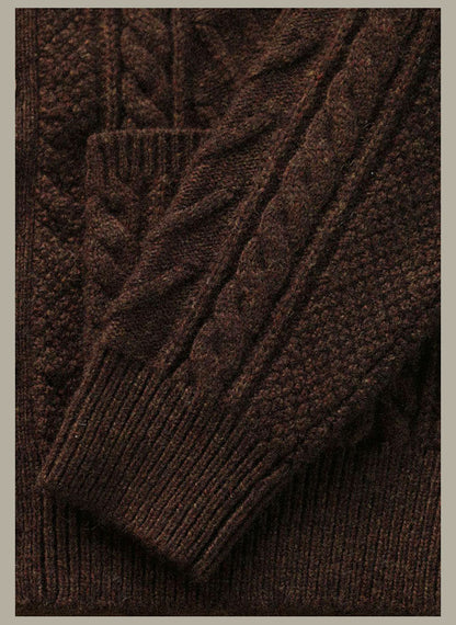 Traditional Aran Fisherman Sweater – Jacquard Knit Crewneck Cardigan (Unisex)