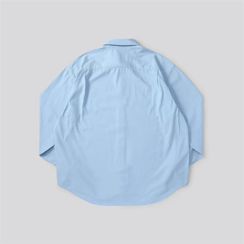 Long Sleeve Shirt Pure Cotton Japanese Style Simple Solid Color Shirt for Men