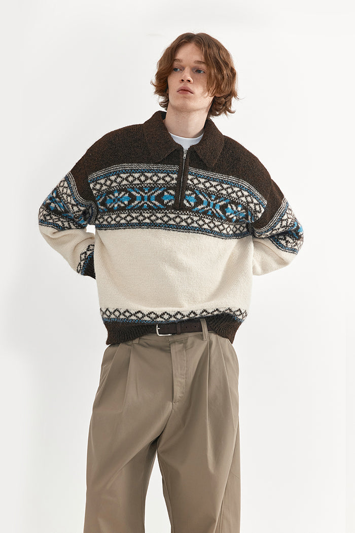 Coke Life Carpem Unisex Retro Fair Isle Sweater Jacket - Autumn Wool Zipper Loose Lazy Style Top