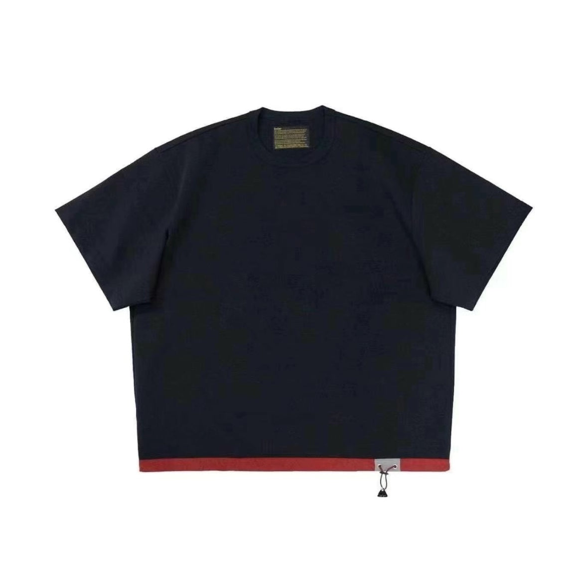 Three-Color Japanese Style Pure Cotton Patchwork Nylon Elastic Round Neck Short Sleeve T-Shirt