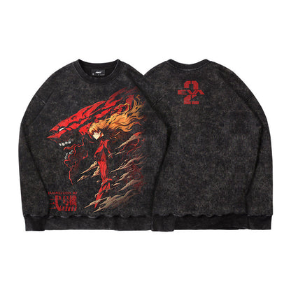Evangelion Asuka Unit-02 Sweatshirt - Washed Vintage Cotton Crewneck (Unisex)