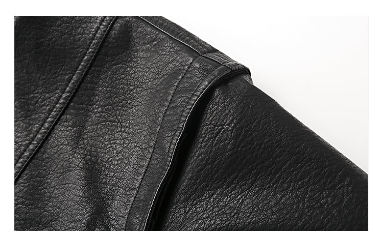 Men's American Retro Leather Jacket - Lychee Grain Stand Collar Motorcycle Coat