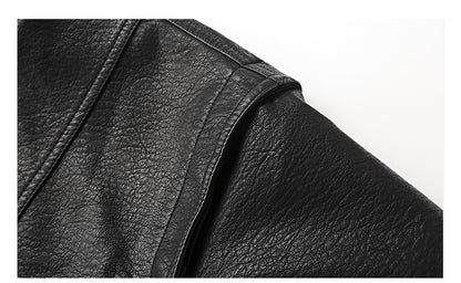 Men's American Retro Leather Jacket - Lychee Grain Stand Collar Motorcycle Coat