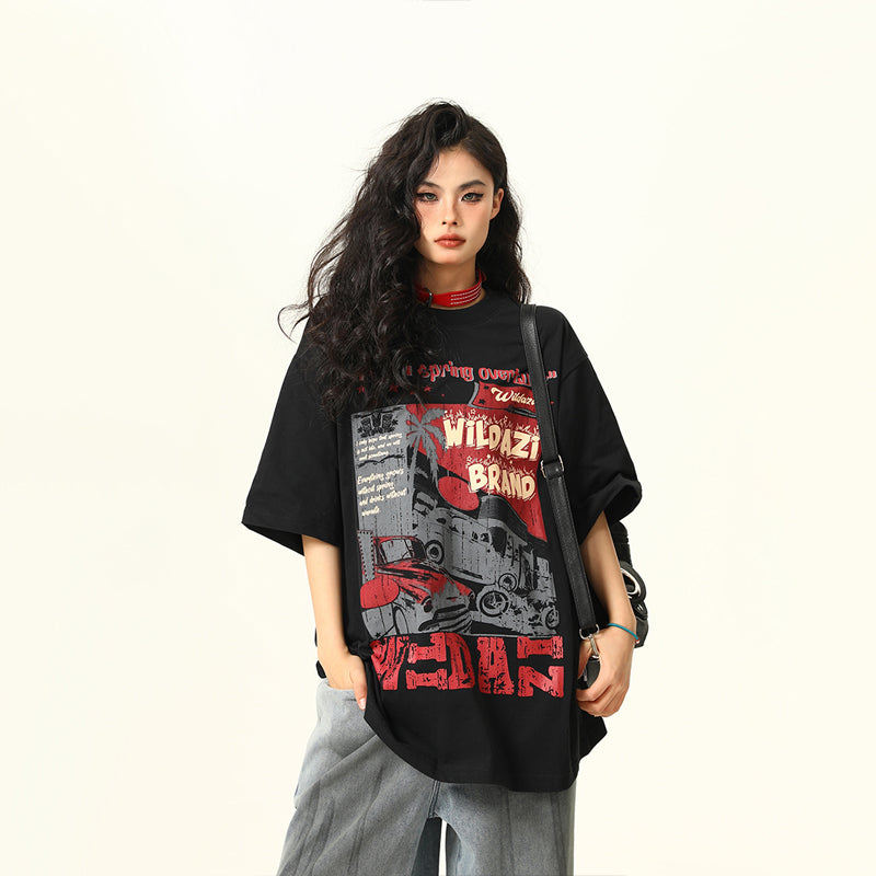 2025 Summer New Original American Retro Short Sleeve T-Shirt Unisex Niche Print Trendy Brand Tee