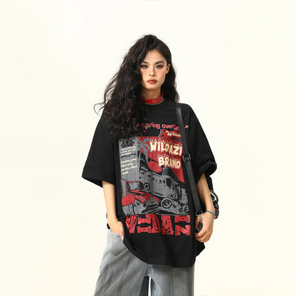 2025 Summer New Original American Retro Short Sleeve T-Shirt Unisex Niche Print Trendy Brand Tee