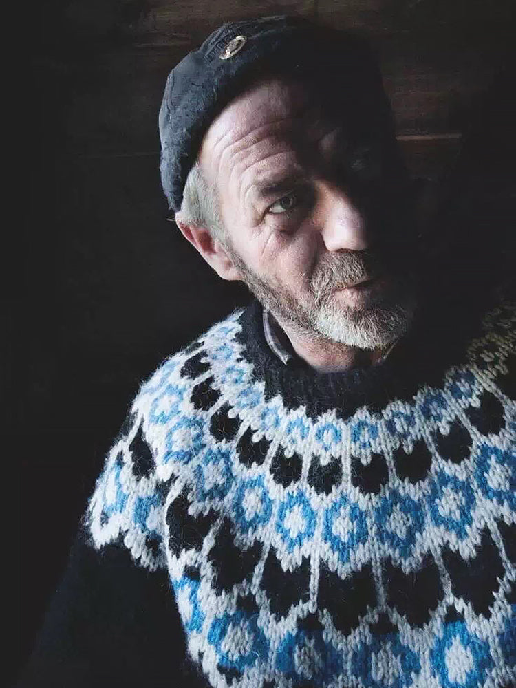 Handmade Fair Isle Wool Cardigan – Artistic Ferris-Wheel Pattern (Unisex)