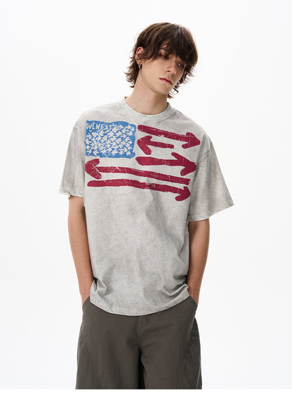 American Retro Dirty Short Sleeve T-Shirt for Men Ins Trendy Brand Fashion Cool Niche Top Couple Tee