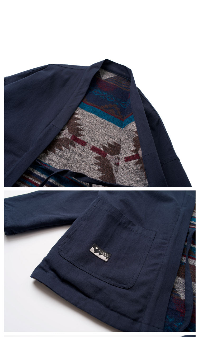 Men's Japanese Retro Reversible Ethnic Style Dao Robe Jacket