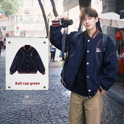 BJHG Quilted Baseball Jacket - American Style Color-Block Winter Coat (Unisex)