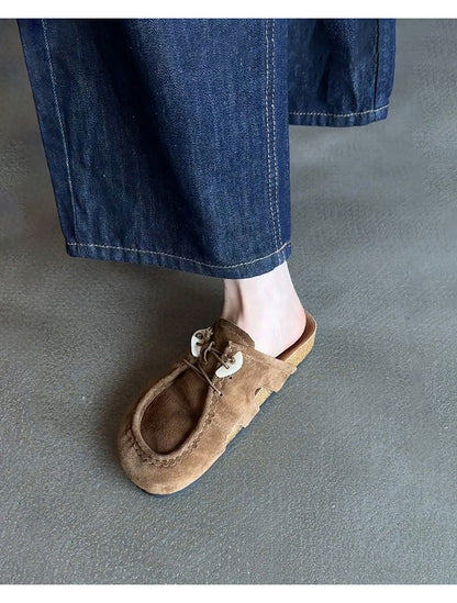 Women's Retro Birkenstock Shoes - Sheepskin Thick-Soled Flat Genuine Leather Suede Slip-On Shoes