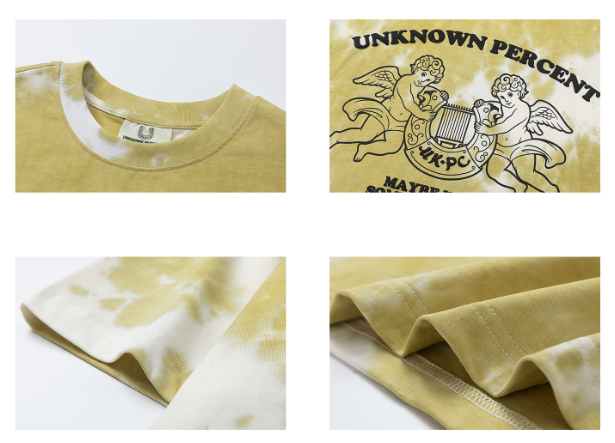 UKPC Organ Horseshoe Angel Tie-Dye Short Sleeve Street American Print Trendy Brand Couple Cotton Loose Half Sleeve National Trend