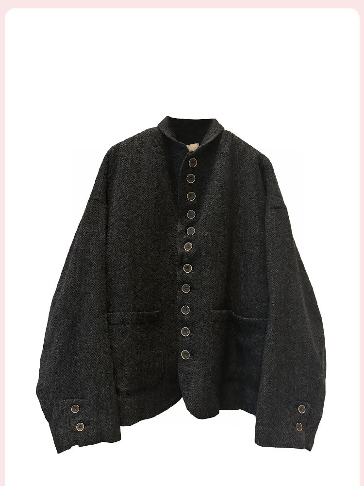 Nuto Japanese-Style Dark Gray Single-Breasted Oversized Blazer – Elegant Loose Coat for Women