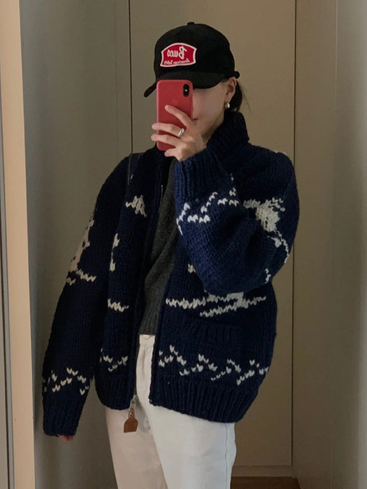 Handmade Wool Zipper Knit Sweater Coat