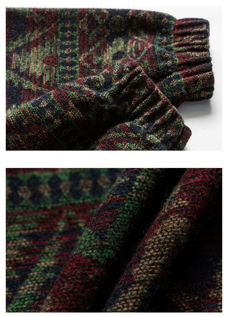 Retro Ethnic Color-Block Heavyweight Hoodie – National Trend Unisex Streetwear