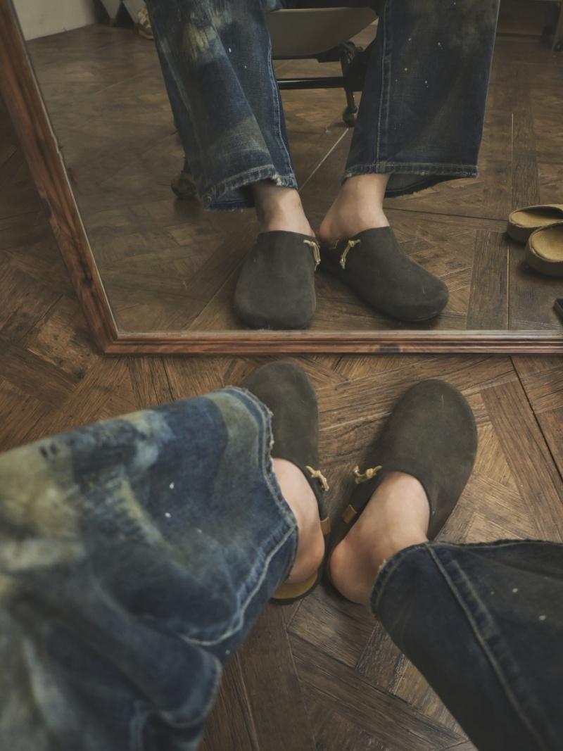 Sonofloong Retro Genuine Leather Mules - Silver Buckle Thick-Soled Cork Birkenstock Style