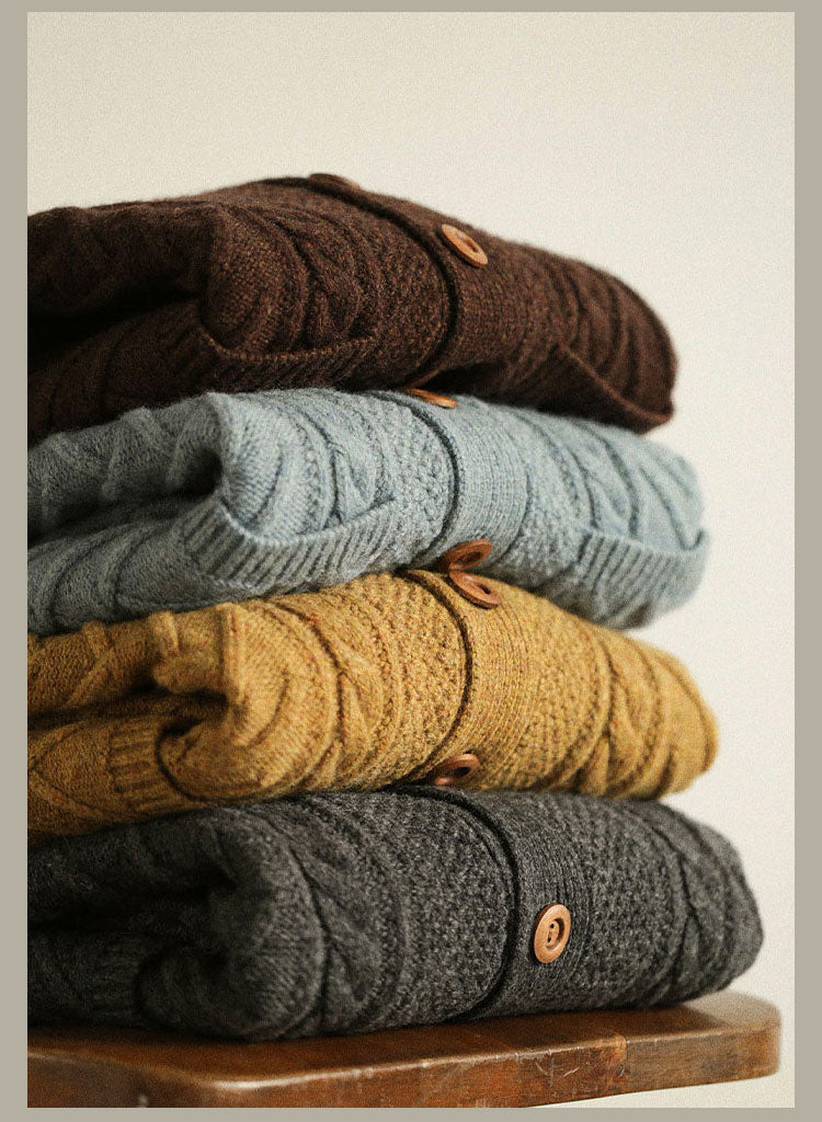 Traditional Aran Fisherman Sweater – Jacquard Knit Crewneck Cardigan (Unisex)