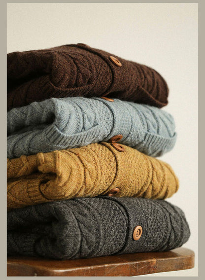 Traditional Aran Fisherman Sweater – Jacquard Knit Crewneck Cardigan (Unisex)