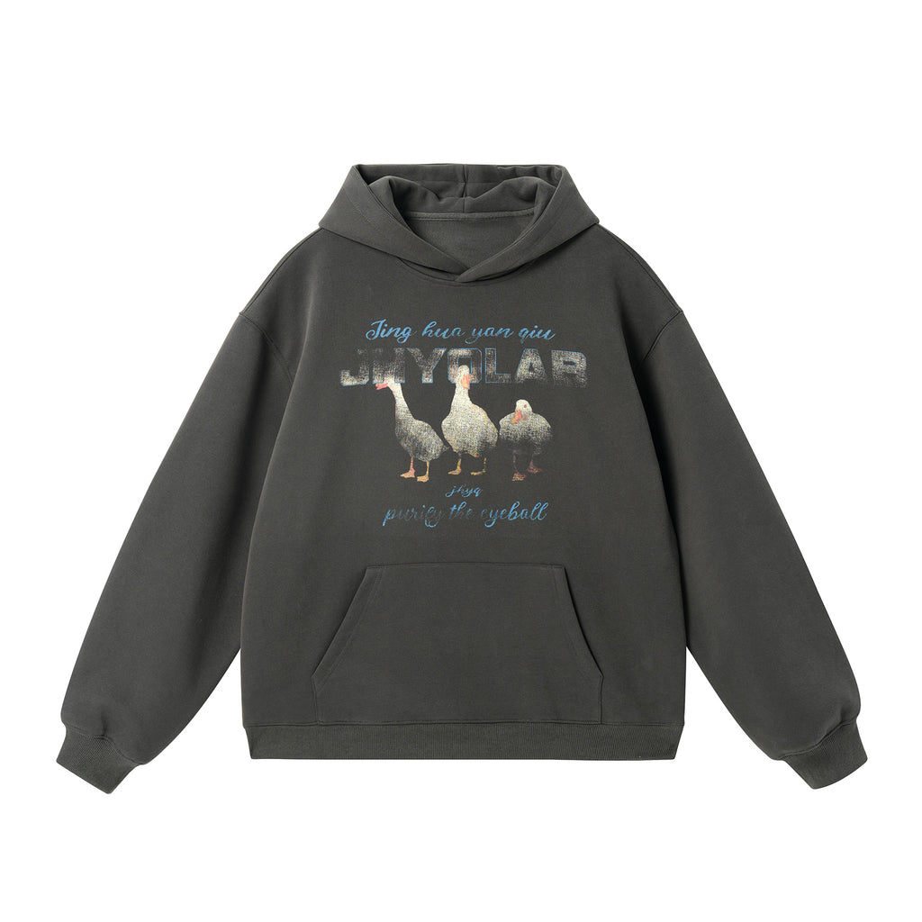 “Good Luck” Duck Hoodie – Oversized Streetwear Couple Style in a Relaxed American Cut