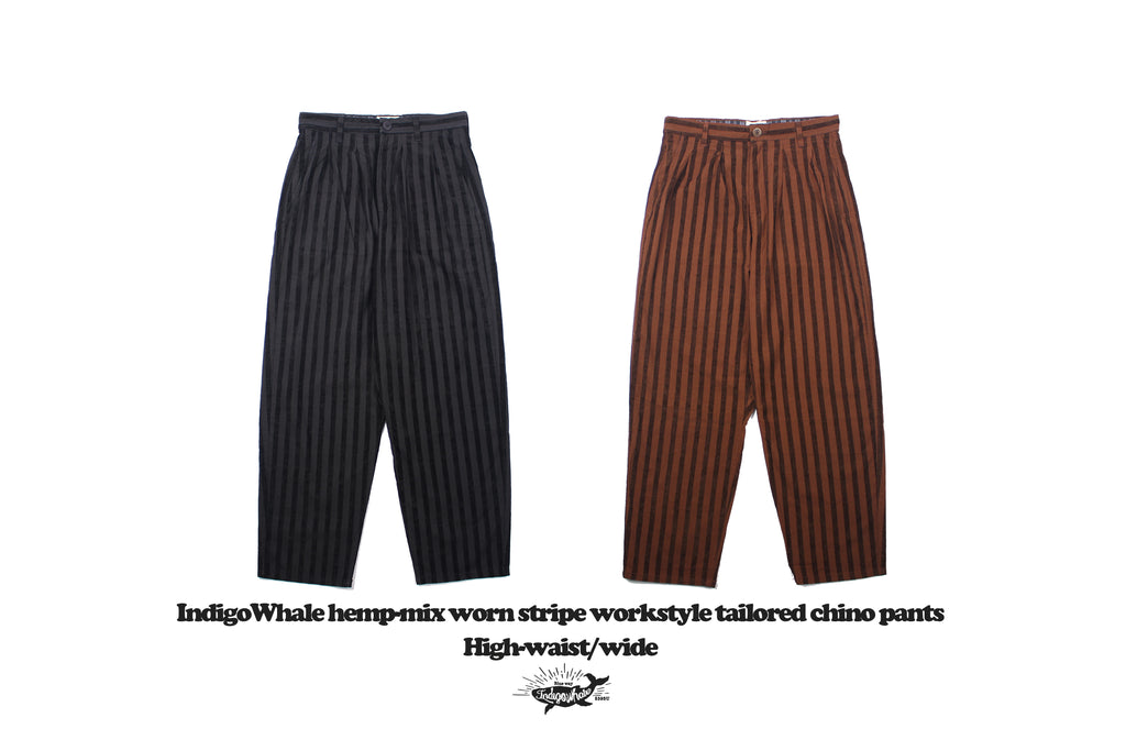 Vintage Flocked Striped Workwear Style Loose Wide-Leg Tapered High-Waist Chino Casual Pants