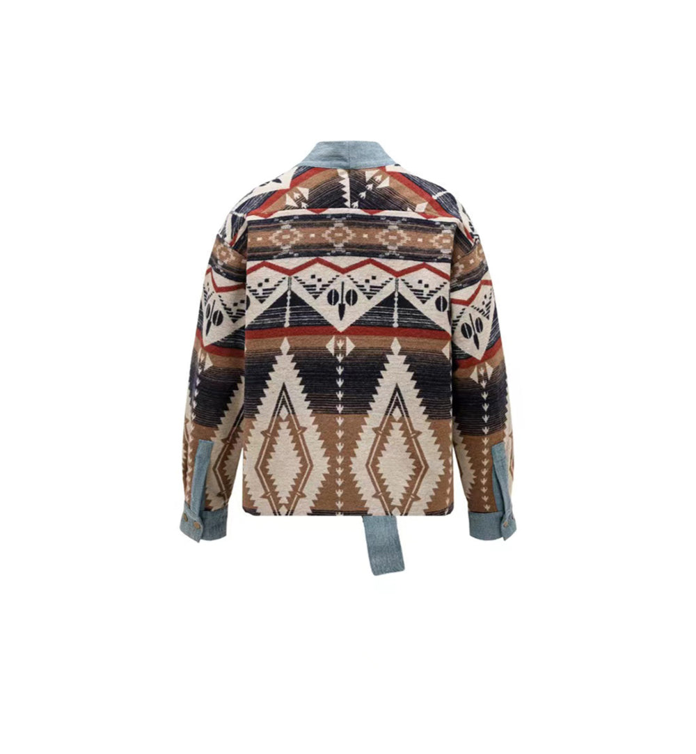 Woodbowl.2023aw Navajo/Woolen Jacket Wool Fabric Tie Ethnic Robe