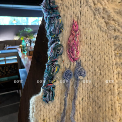 Women's 2025 Winter Plus Size Korean Cream Style Handmade Knitted Vest - Sleeveless Sweater Jacket