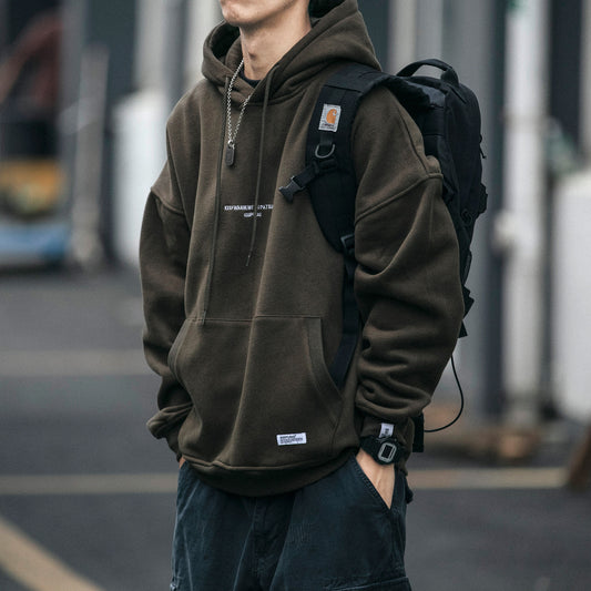 Unisex Vintage Fleece Hoodie - Hong Kong Style Thickened Loose Couple Sweatshirt