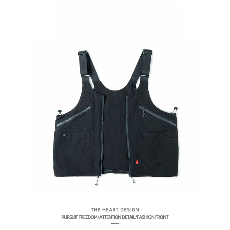 Unisex American Retro Multi-Pocket Vest – Functional Workwear with Convertible Backpack Design